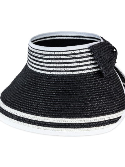 MAGID WOMEN'S PAPER STRAW ROLL UP SUN VISOR WITH VELCRO BOW