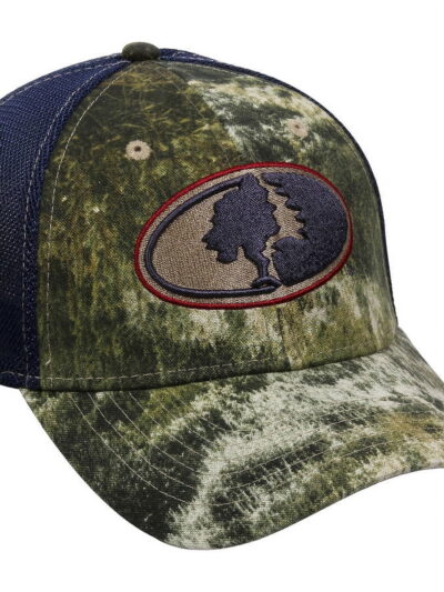 Mossy Oak Mesh Back Americana Camo Cap, Mossy Oak Mountain Country Range Camo/Navy, Flexible Fitted