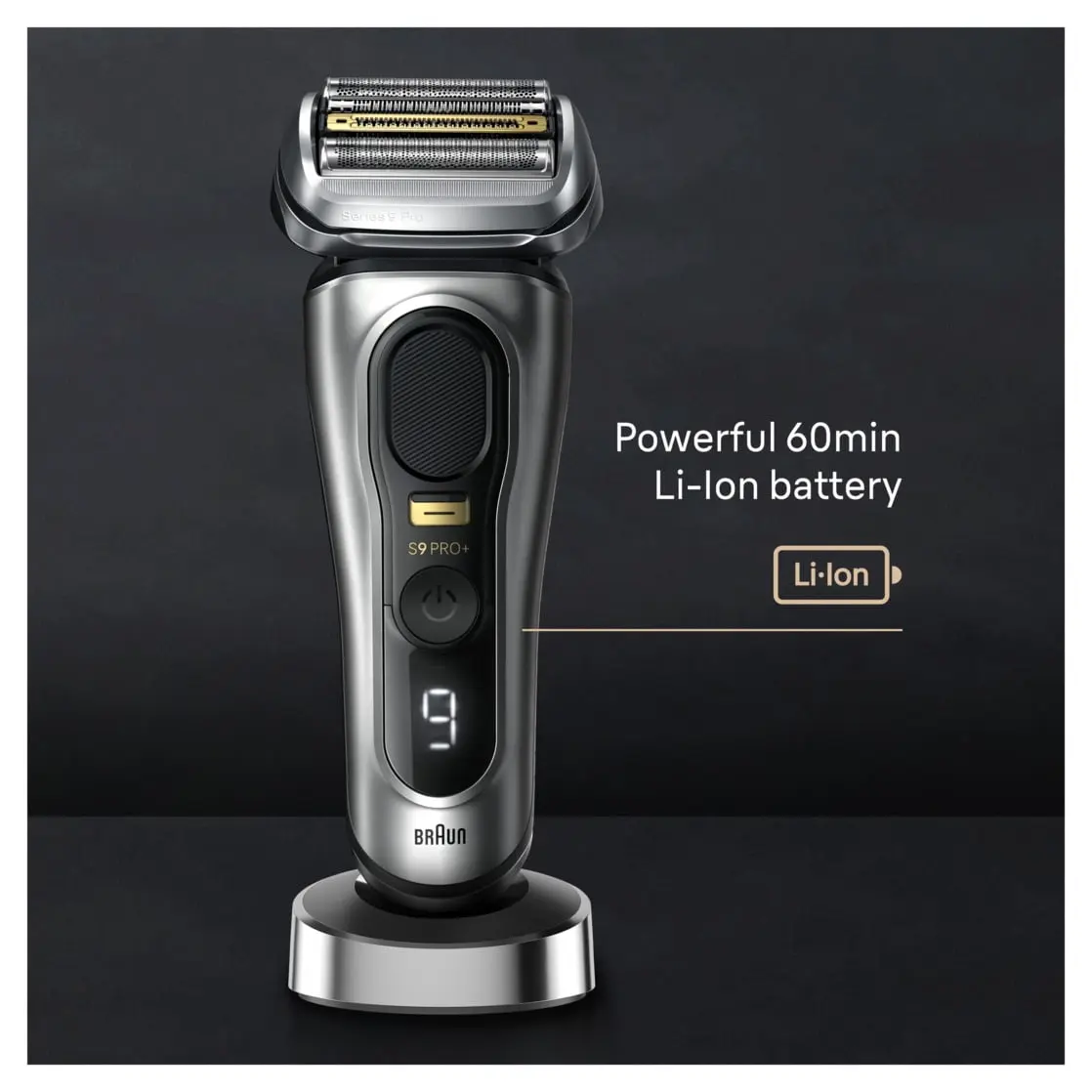 Braun Series 9 PRO+ Wet & Dry Electric Shaver, Charging Stand, 9517s Galvano Silver - Image 4